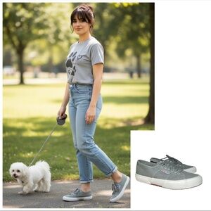 Superga Sneakers Grey Sage color lace up Cotu classic size EU 39 or 8